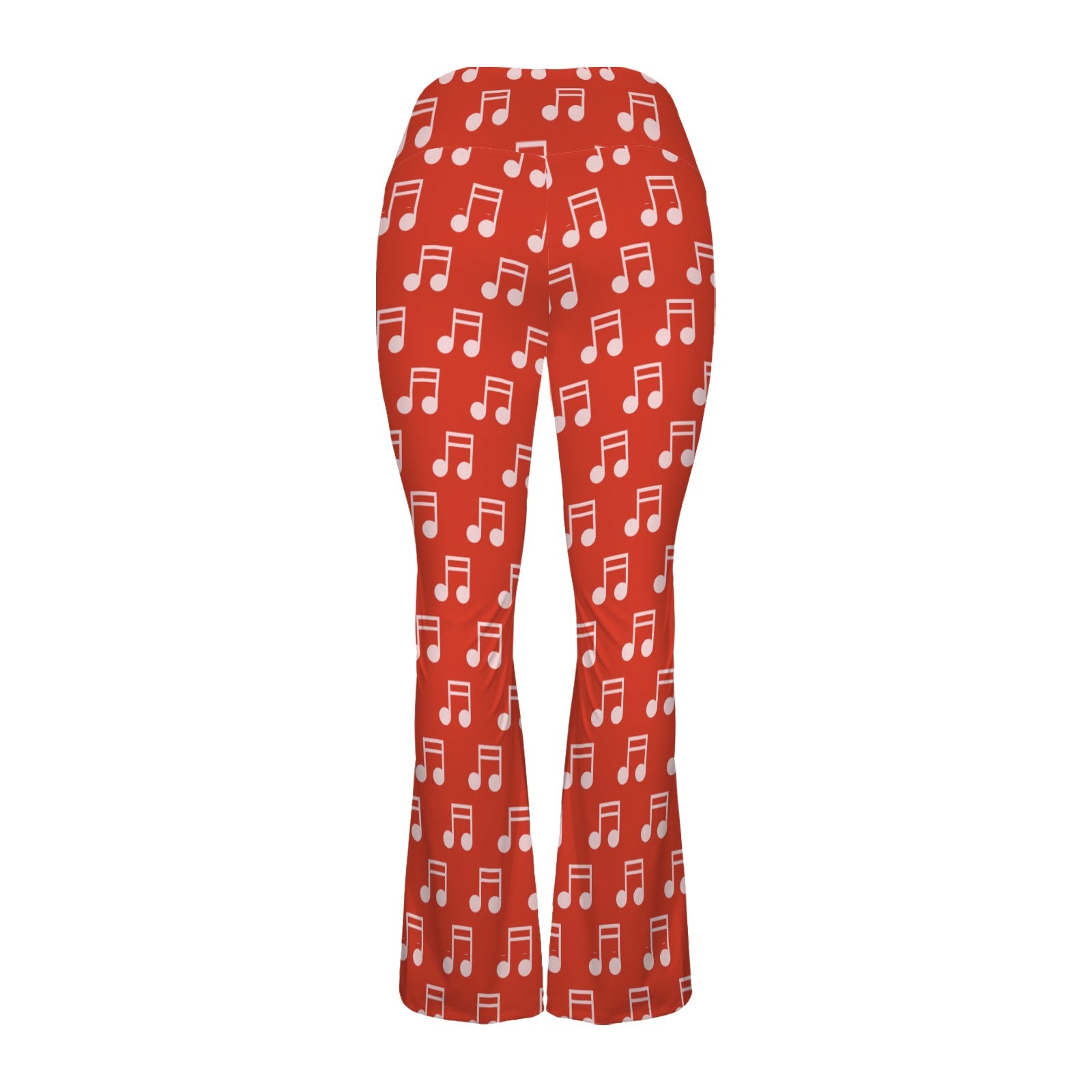 Red Music Notes Crossover High Waist Flare Leggings