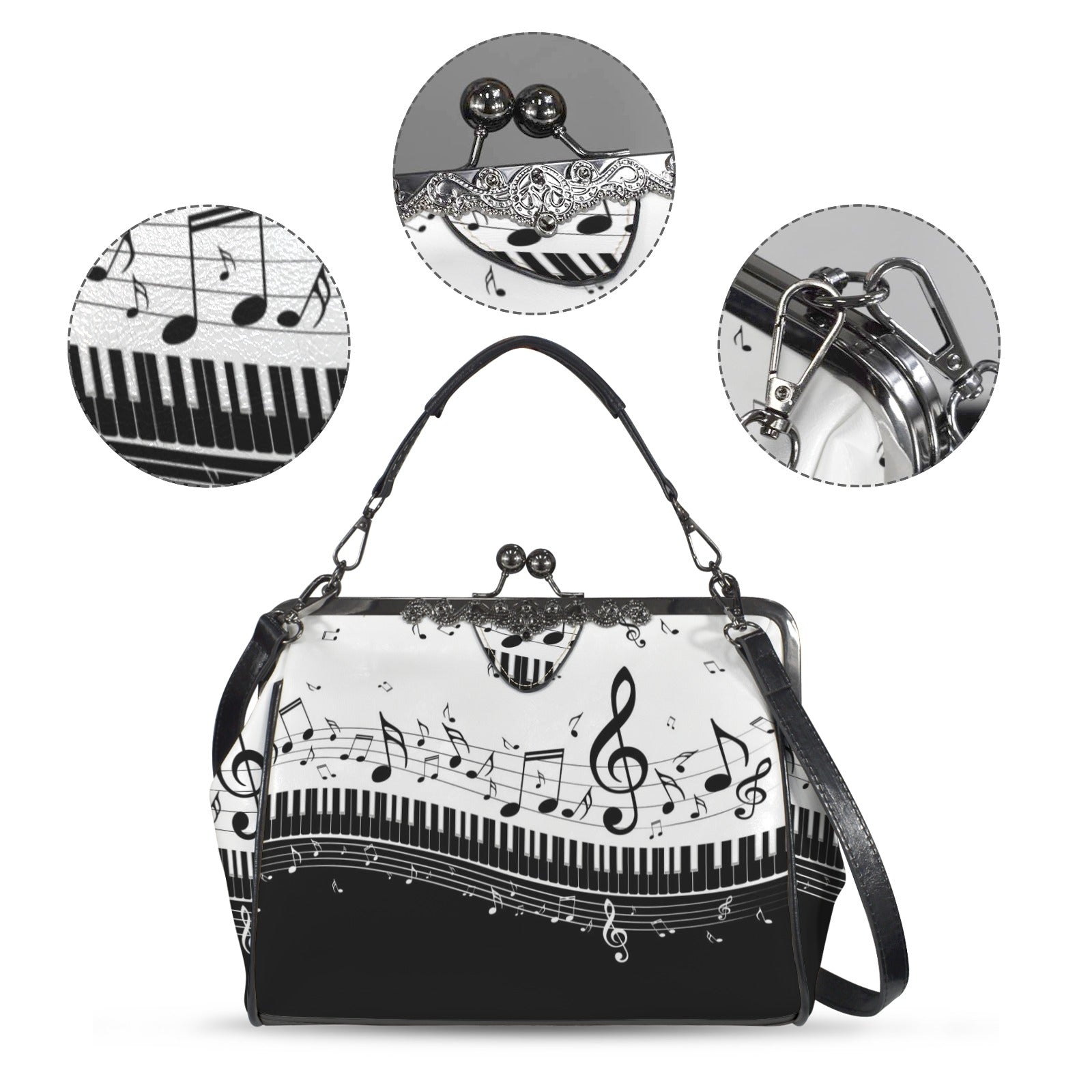 Piano & Music Lovers Kisslock Two-Way Handbag