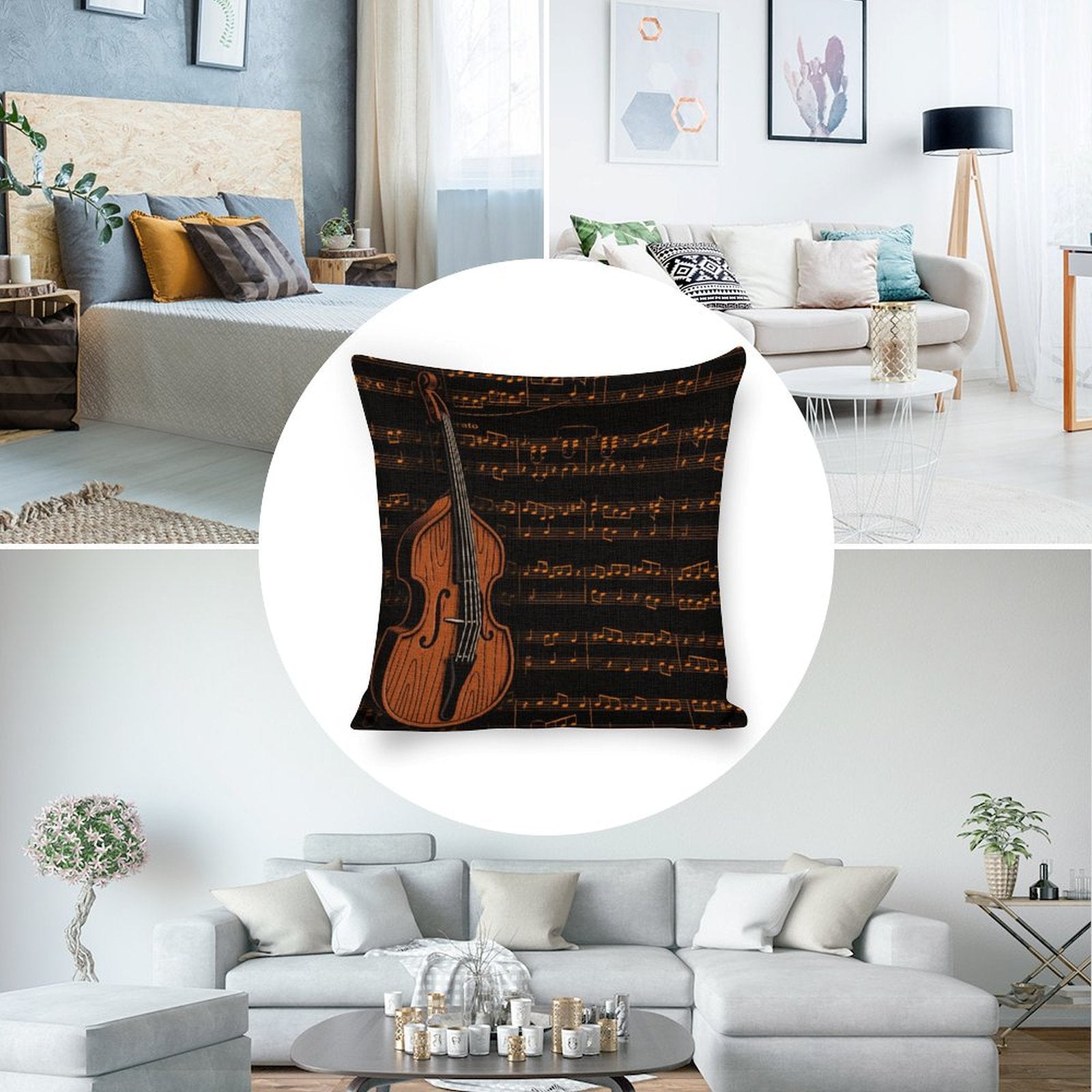 Classic Music Print Linen Pillowcase (Set of 4)