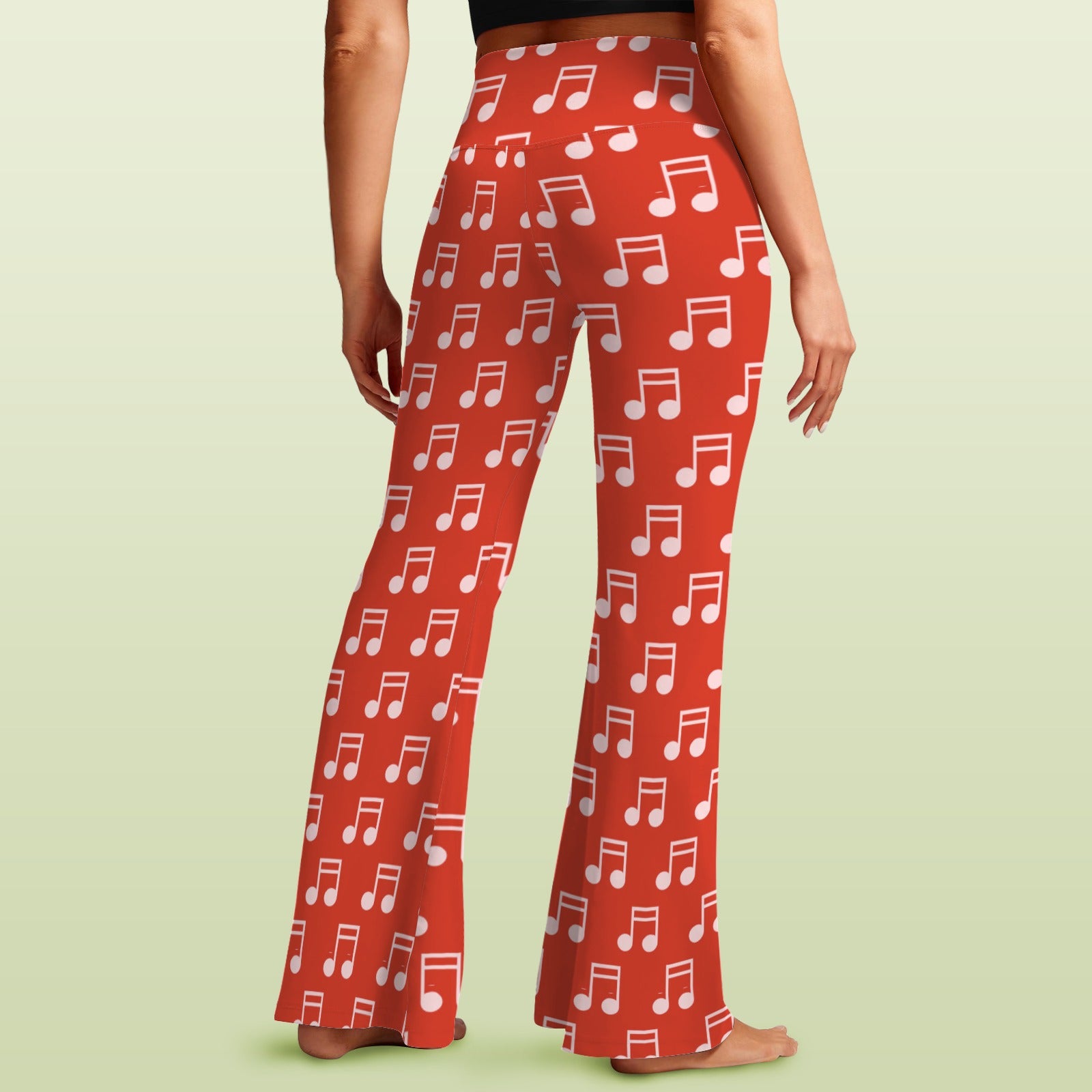 Red Music Notes Crossover High Waist Flare Leggings