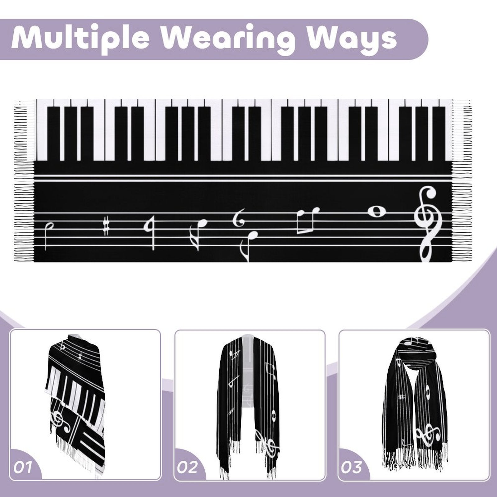 Piano Keys Tassel Scarf