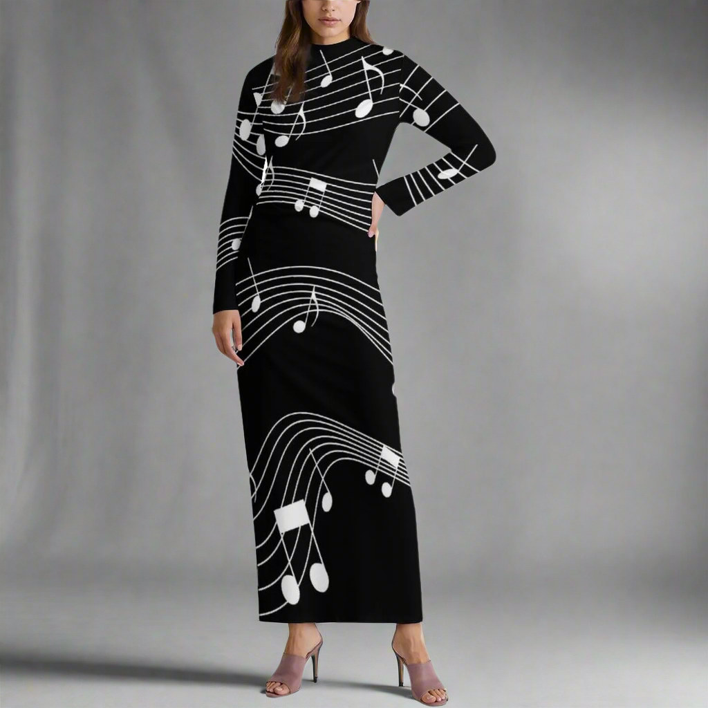 Music Waves Draped Long Dress