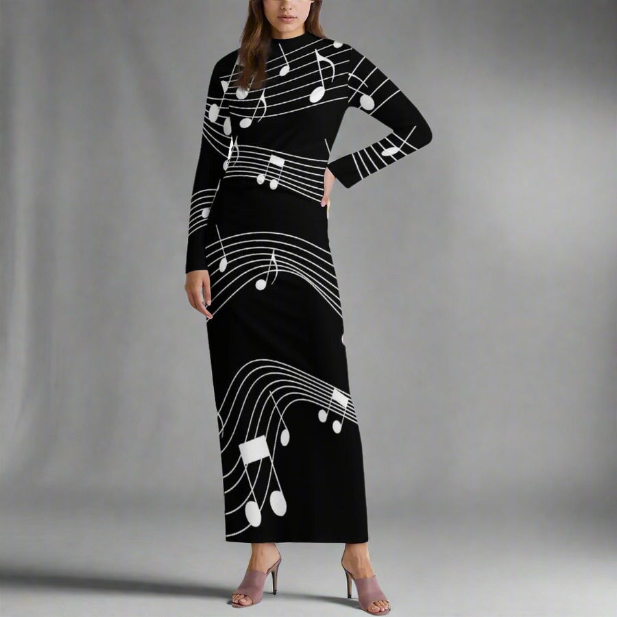 Music Waves Draped Long Dress