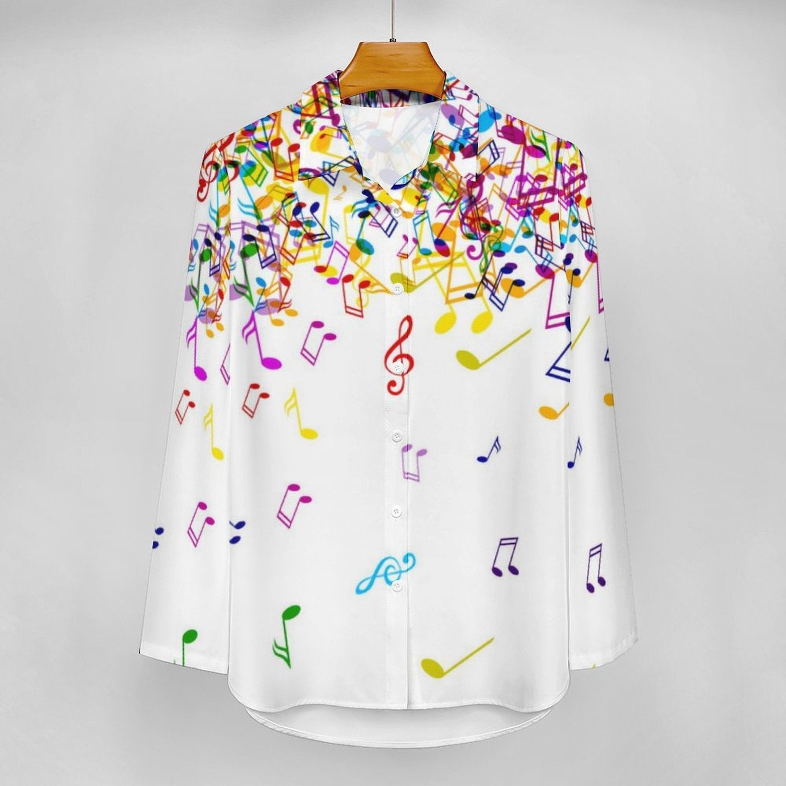 Rainbow Music Notes Women's Long Sleeve Blouse
