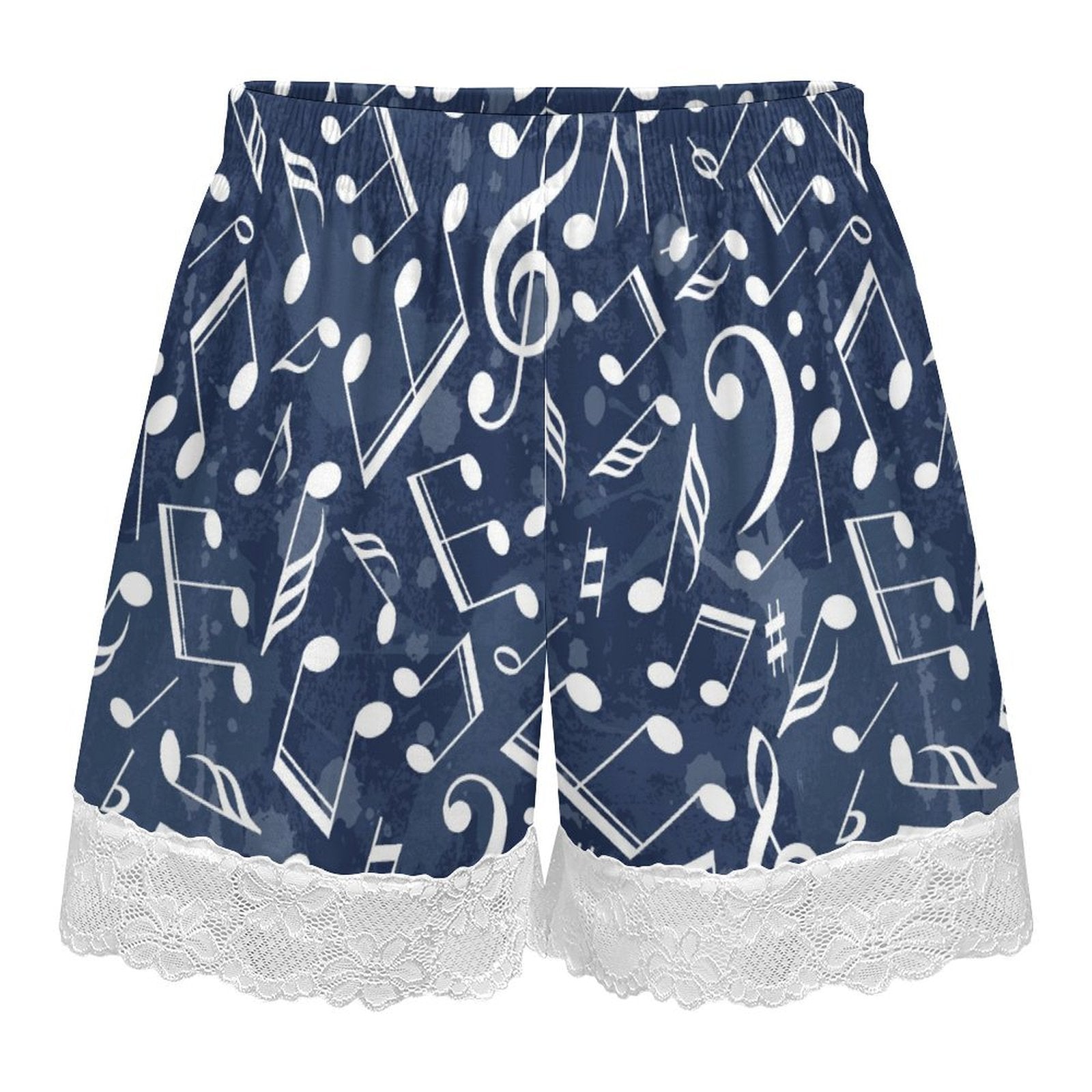 Music Pattern Women’s Lace Trim Pajama Shorts