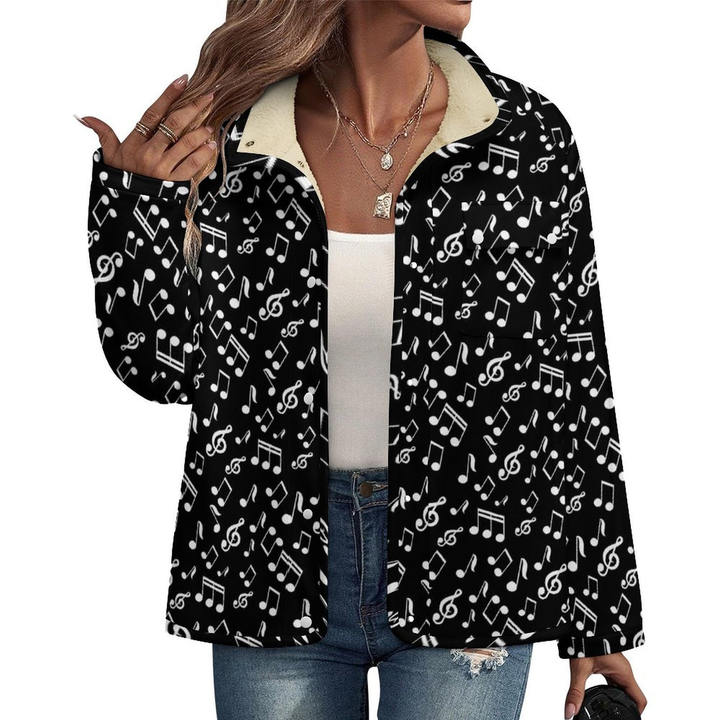 Music Notes Women's Stand Collar Fleece Jacket