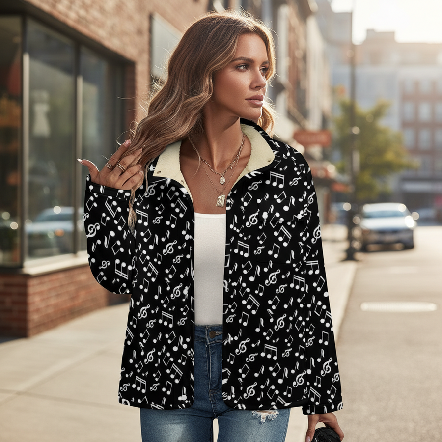 Music Notes Women's Stand Collar Fleece Jacket