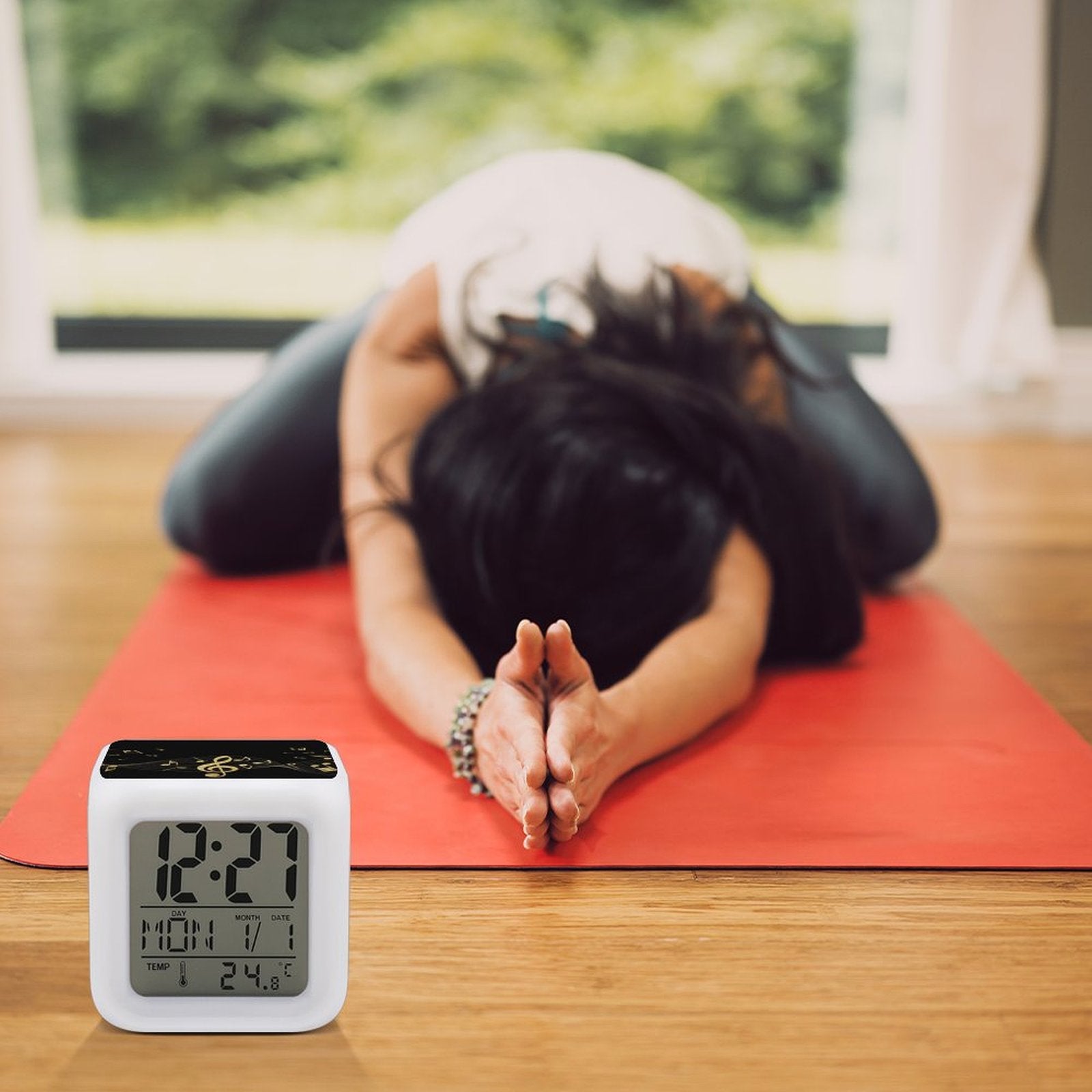 Music Notes Black Print Color Changing Alarm Clock