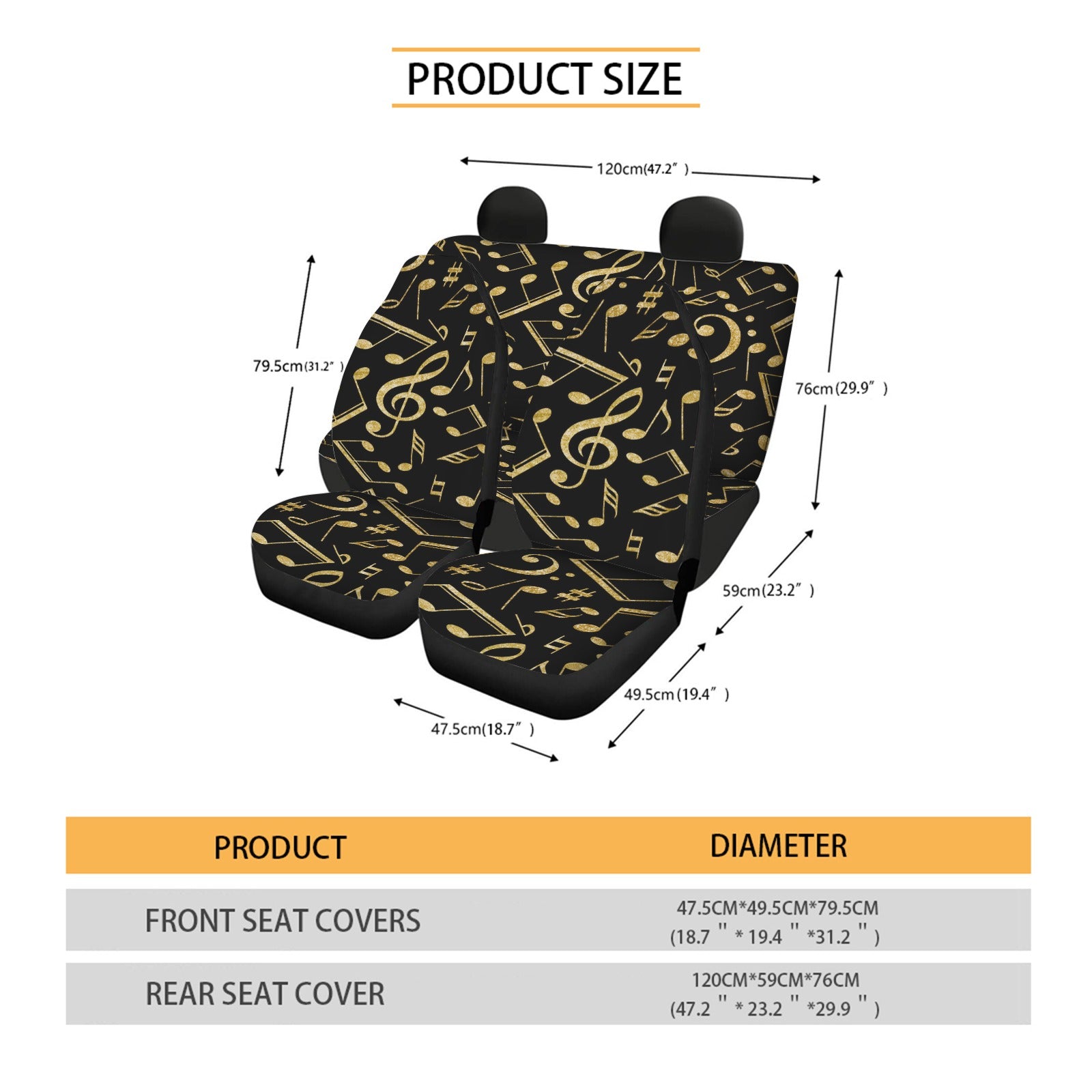 Music Notes Car Seat Cover (Full Set)
