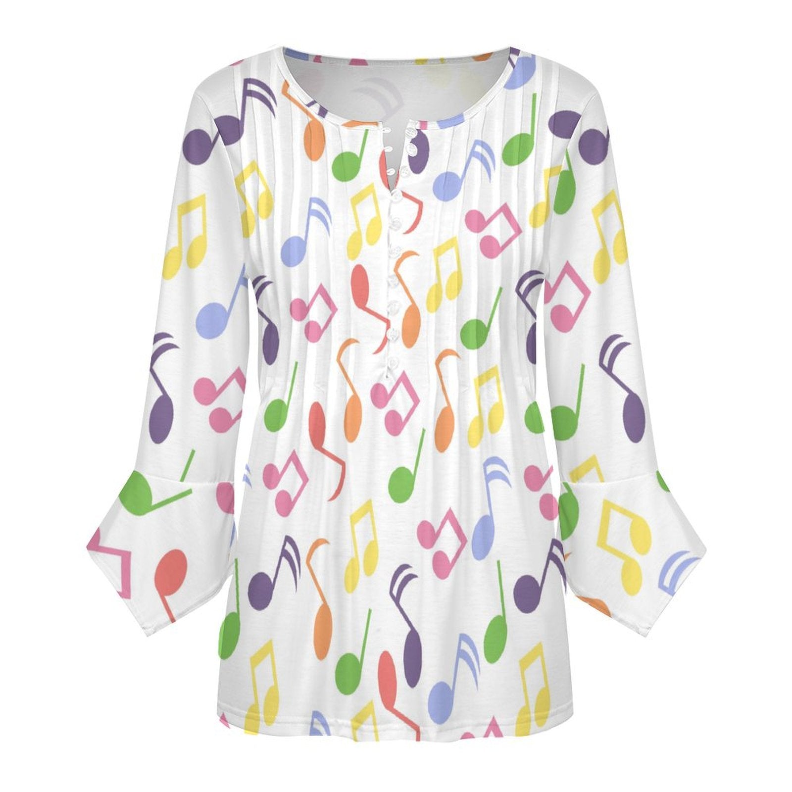 Music Rainbow Button Up Ruffled Petal Sleeve Top