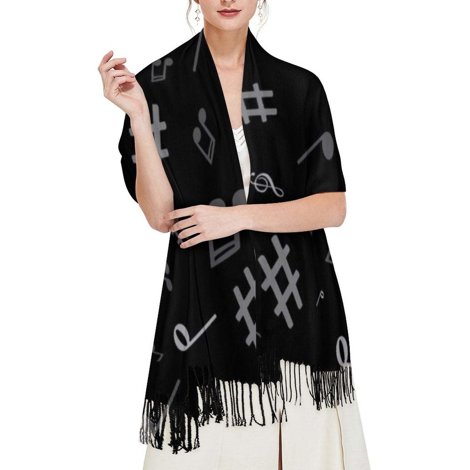Music Dark Tassel Scarf