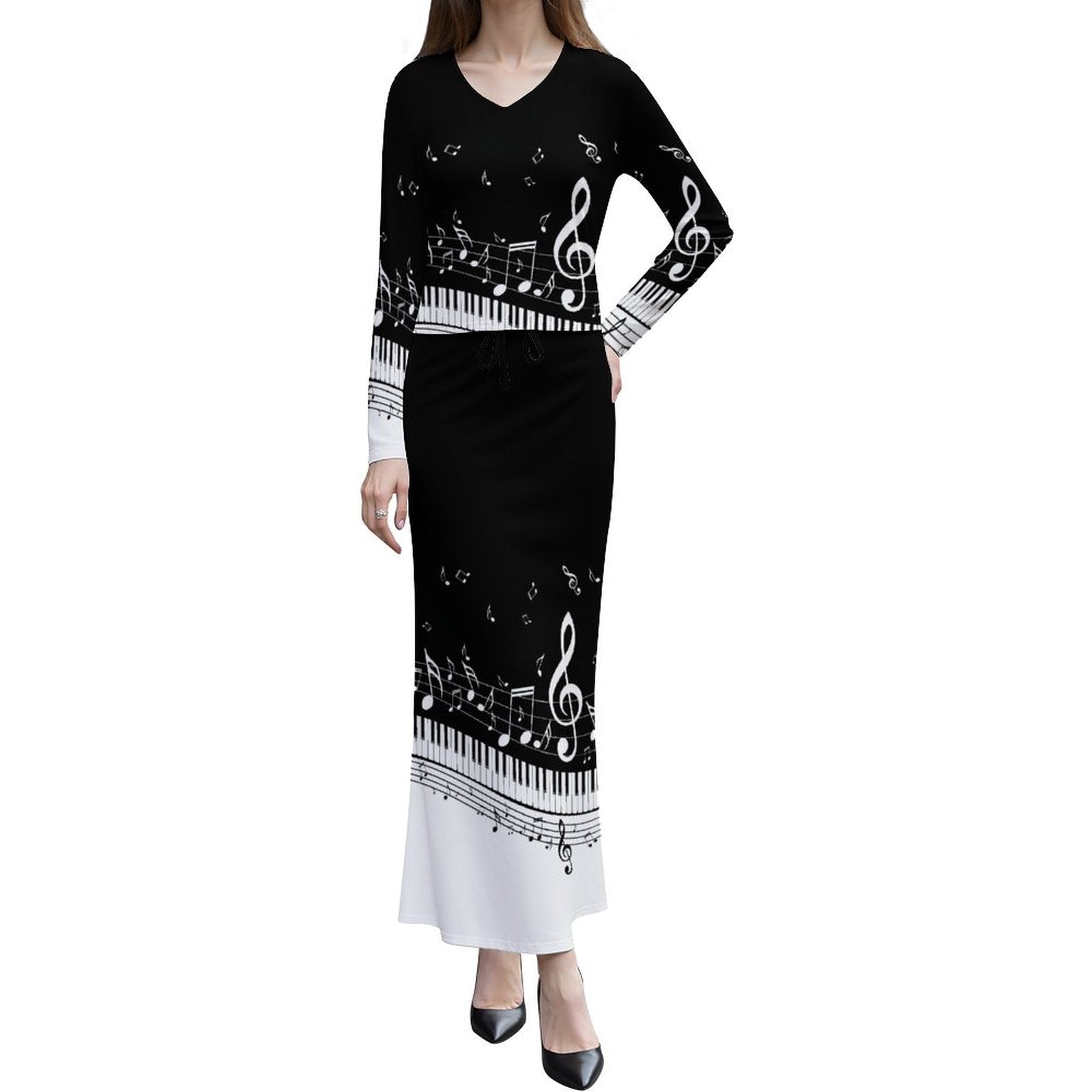 Piano Music Women's Long Sleeve Top & Skirt Set