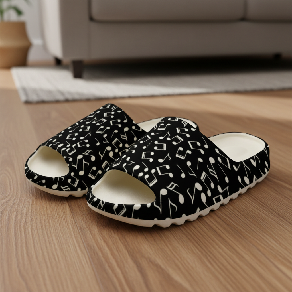 Music Black Unisex Thick Sole Slipper