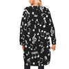 Music Notes Black Women's Long Hooded Jacket