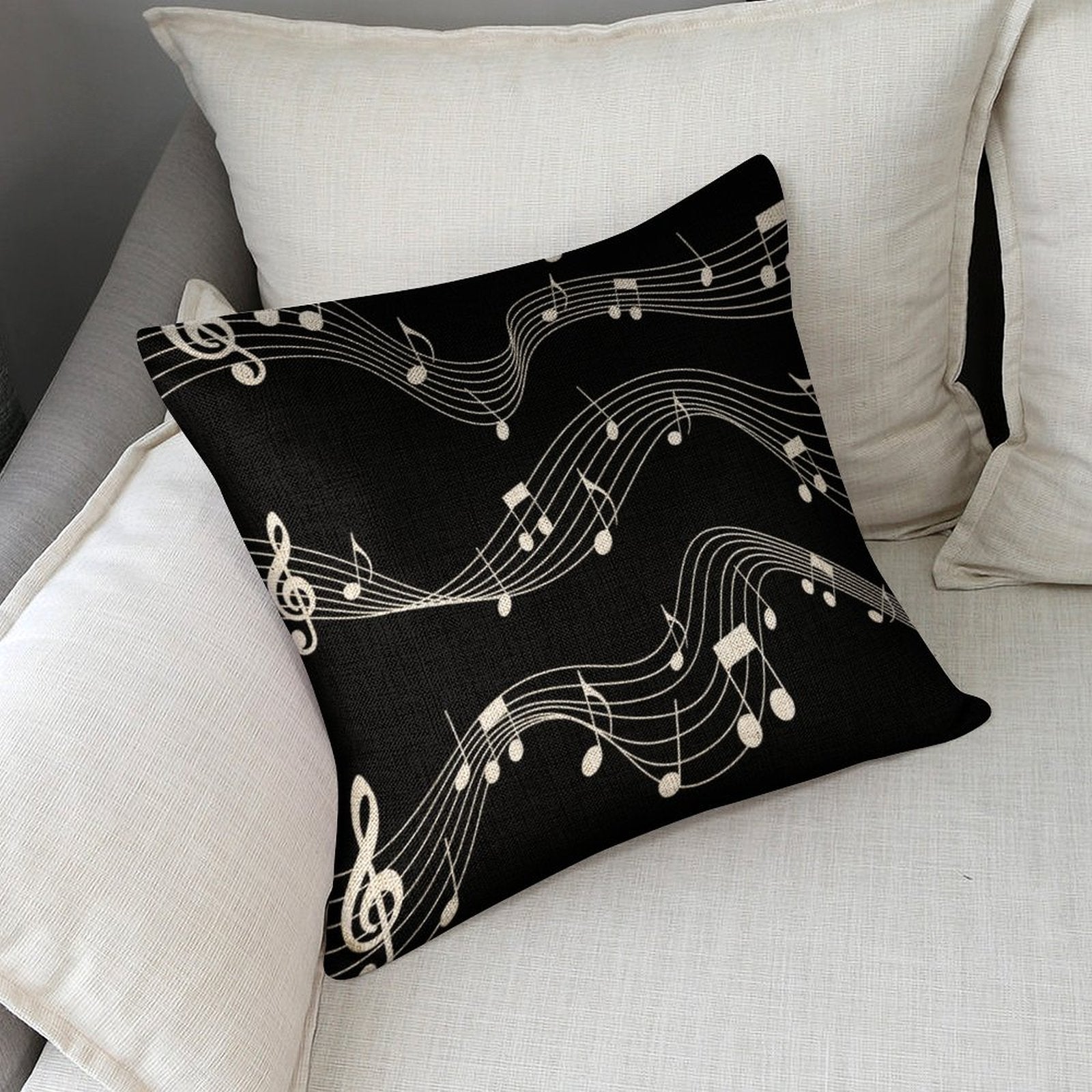 Music Black Linen Pillowcase (Set of 4)