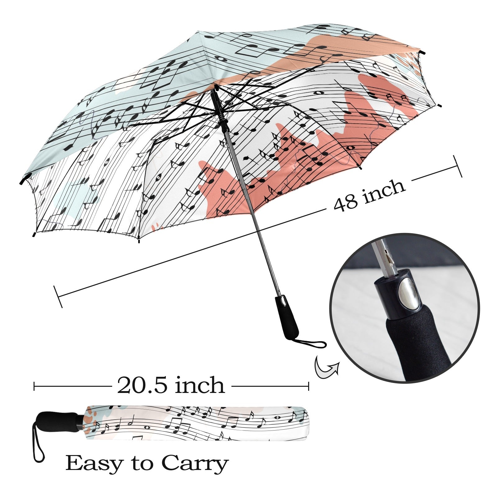 Colorful Music Scores Semi-Automatic Foldable Umbrella