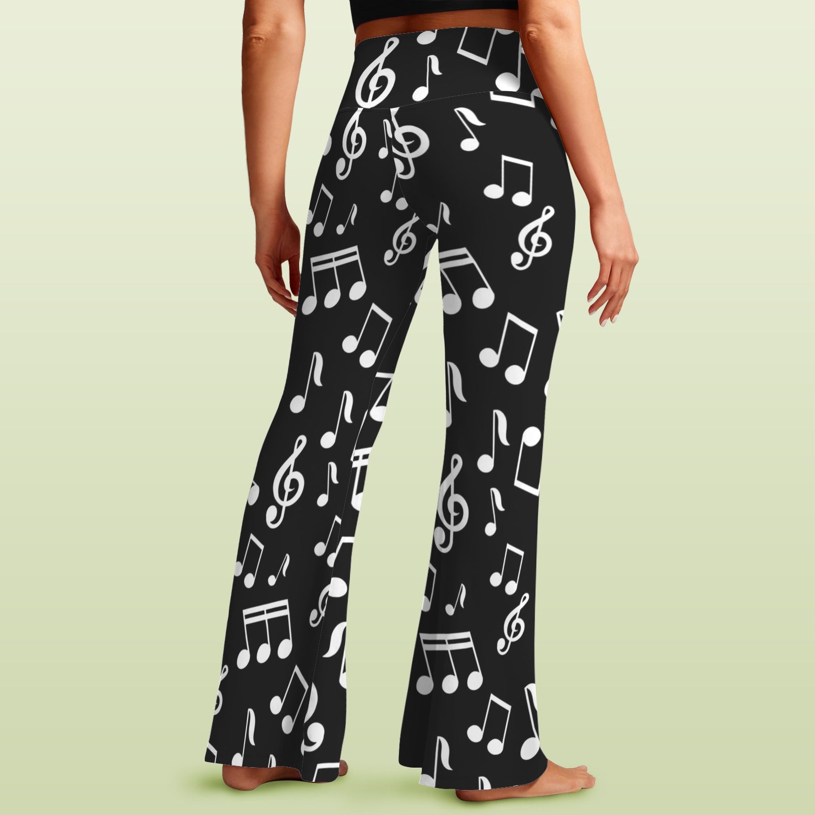 Music Notes Black Crossover High Waisted Flare Leggings