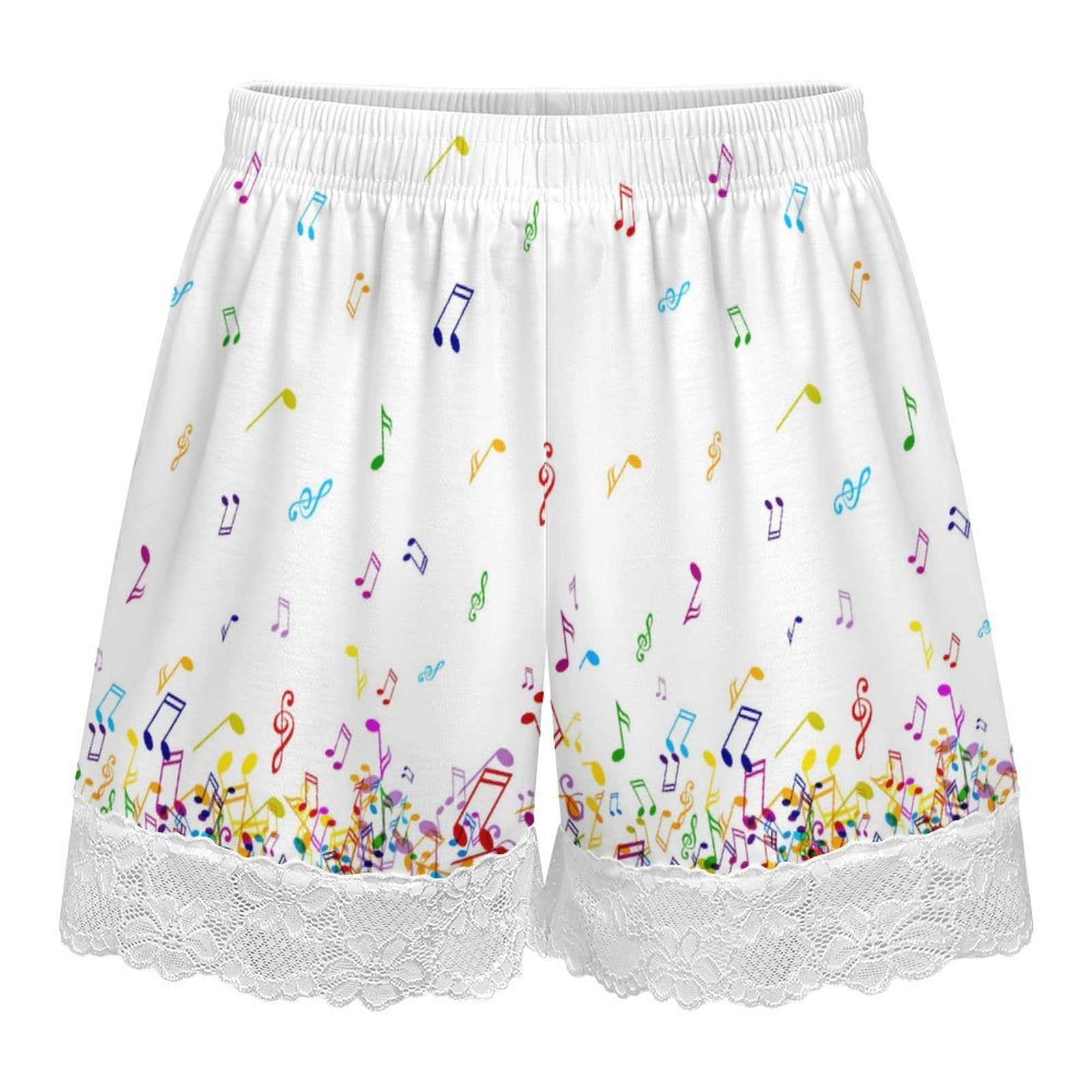 Rainbow Music Notes Women’s Lace Trim Pajama Shorts