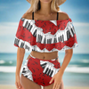 Red Spiral Piano Ruffle Off Shoulder Bikini
