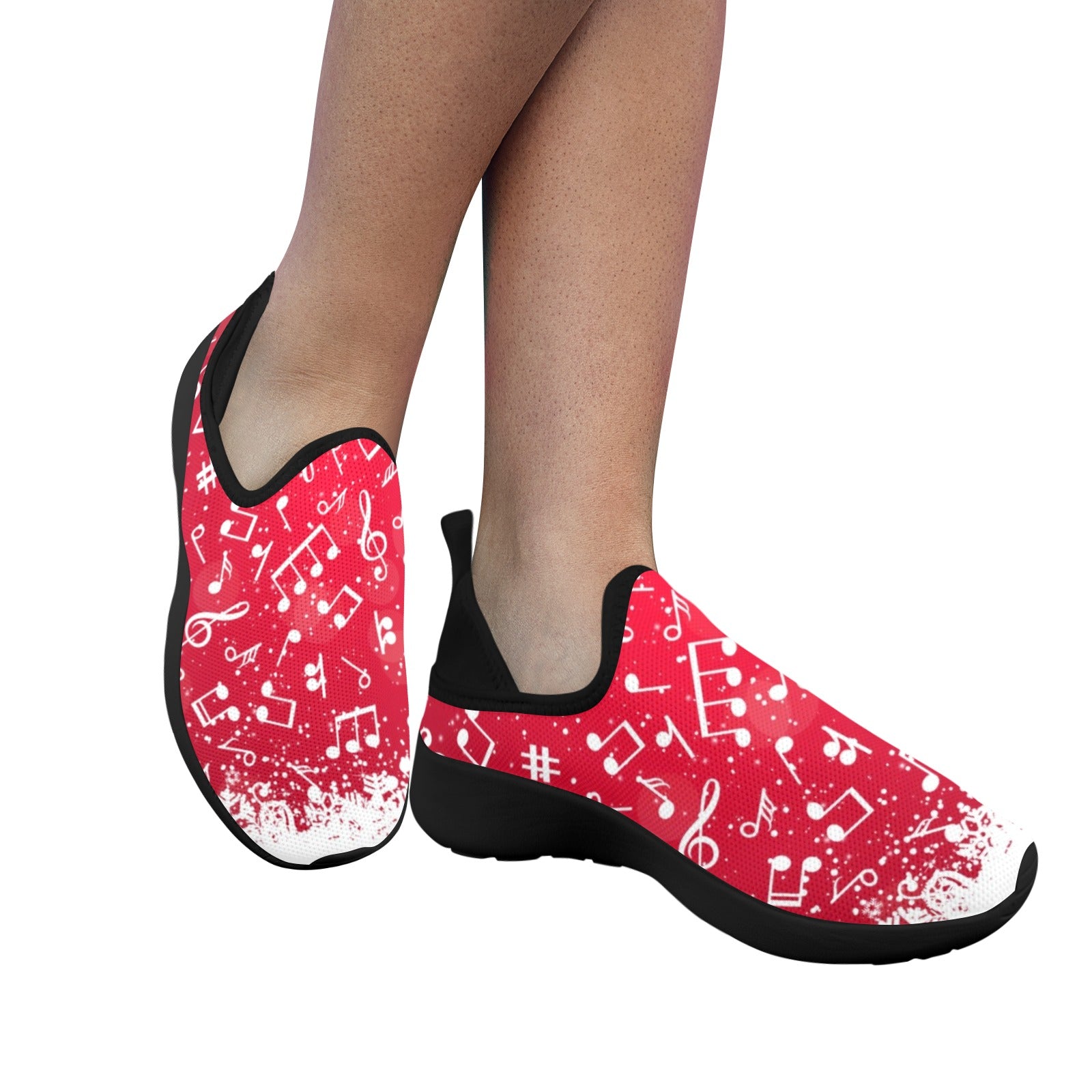 Red Festive Music Fly Weave Women's Sneakers (Drop-in-Heel)