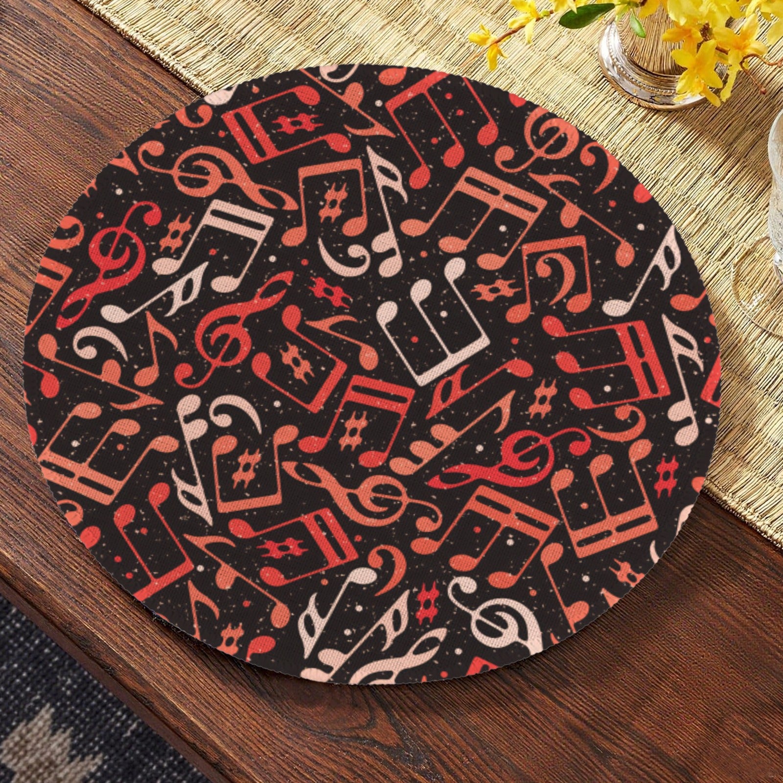 [USA Only] Orange Music Notes Round Placemat