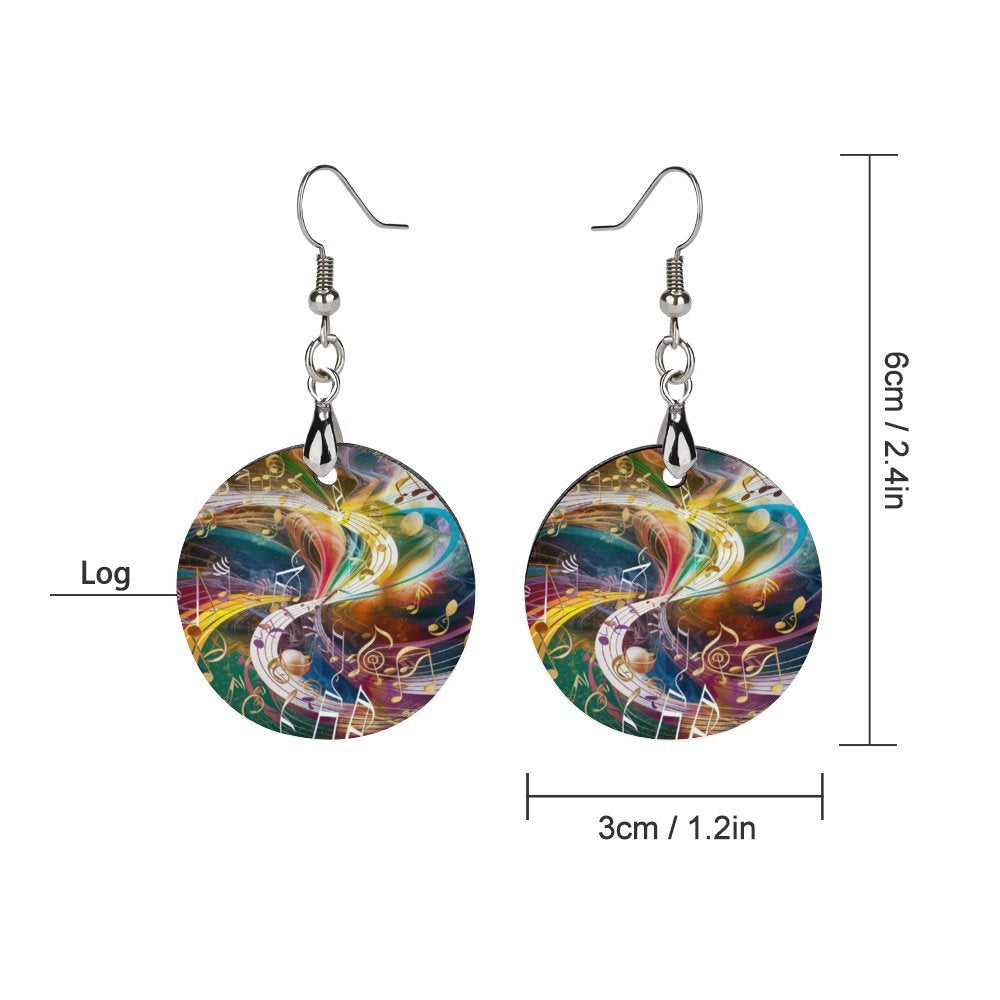 Music Art Round Wooden Earrings