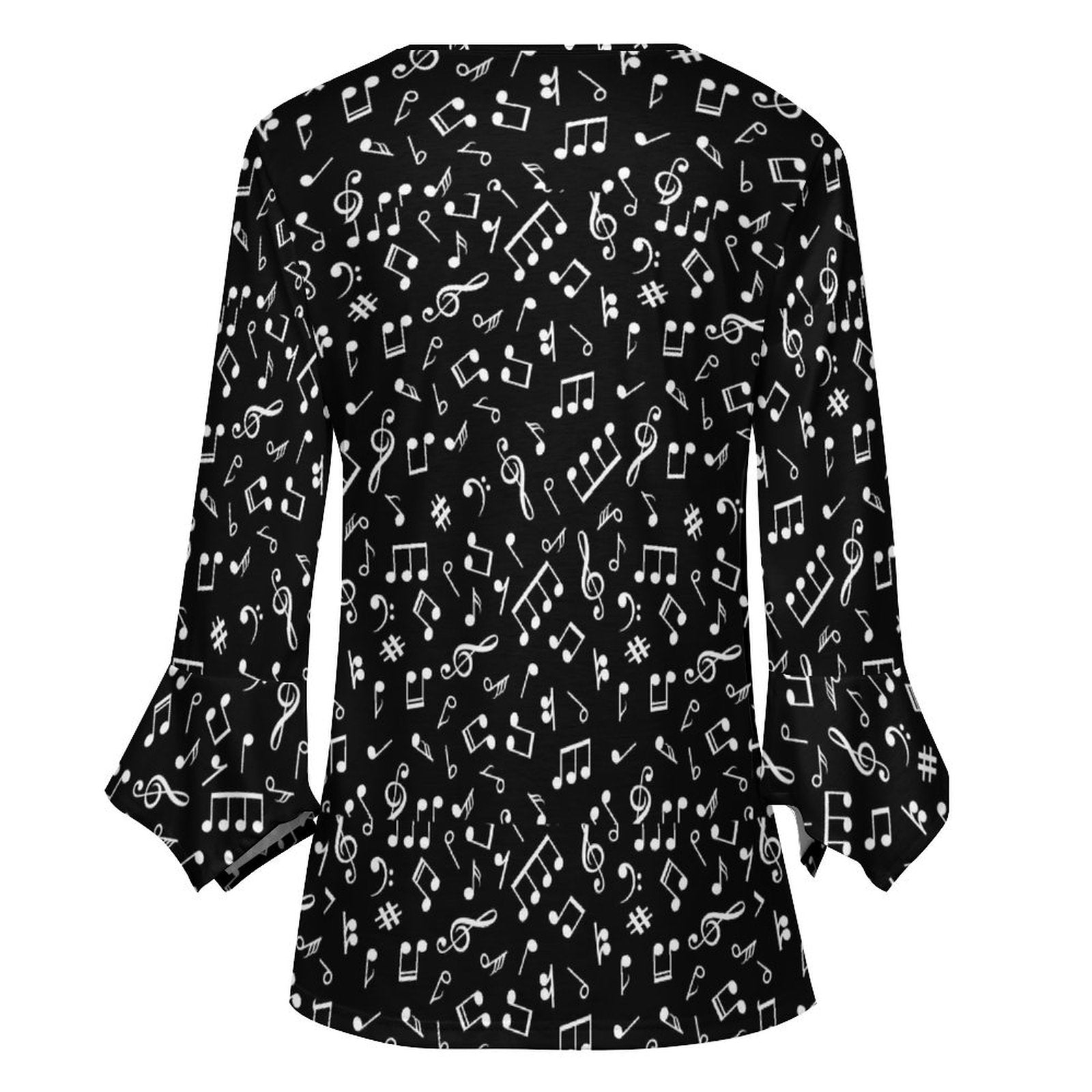 Black Music Button Up Petal Sleeve Ruffled Top