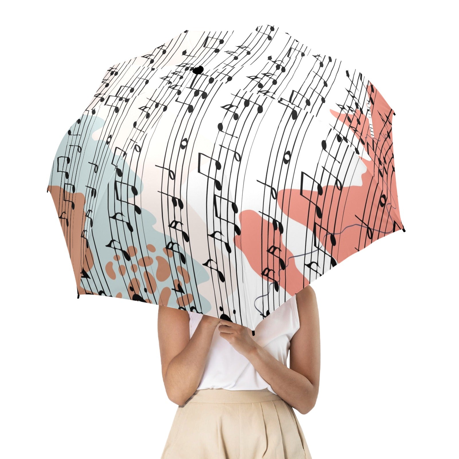 Colorful Music Scores Semi-Automatic Foldable Umbrella