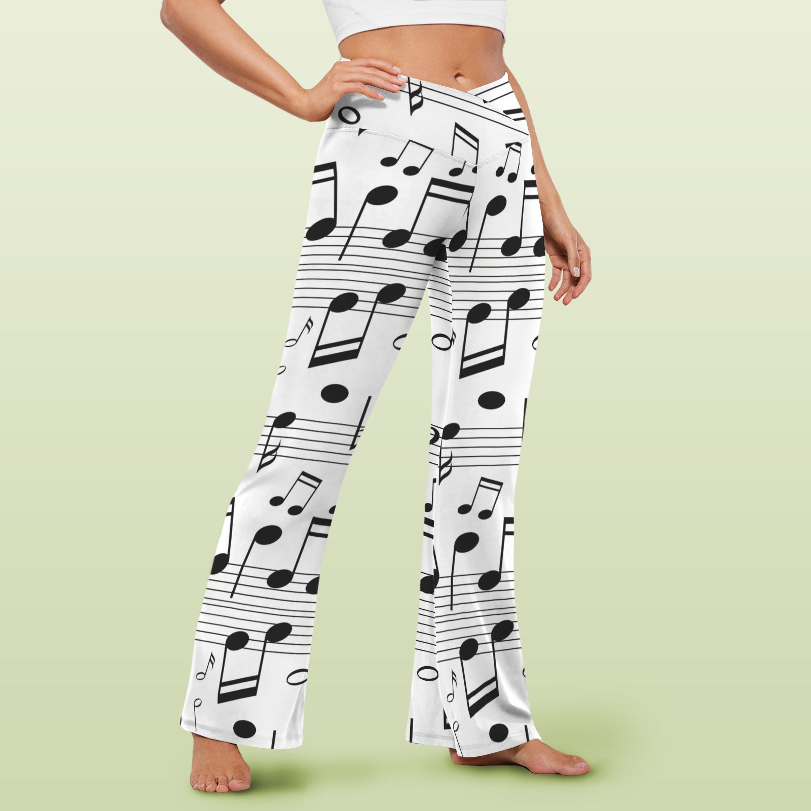 Music White Crossover High Waist Flare Leggings
