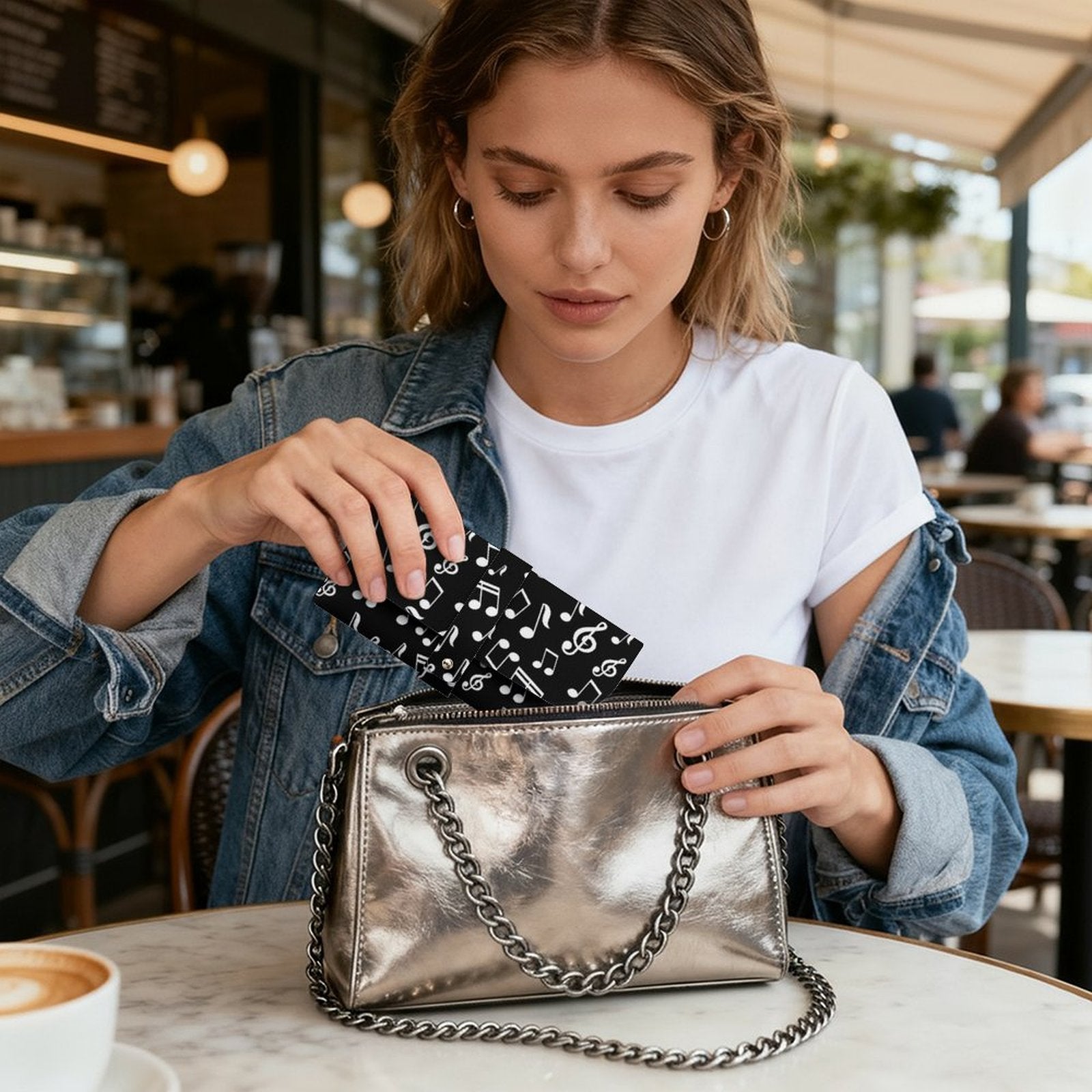 Music Notes Black PU Leather Glasses Case