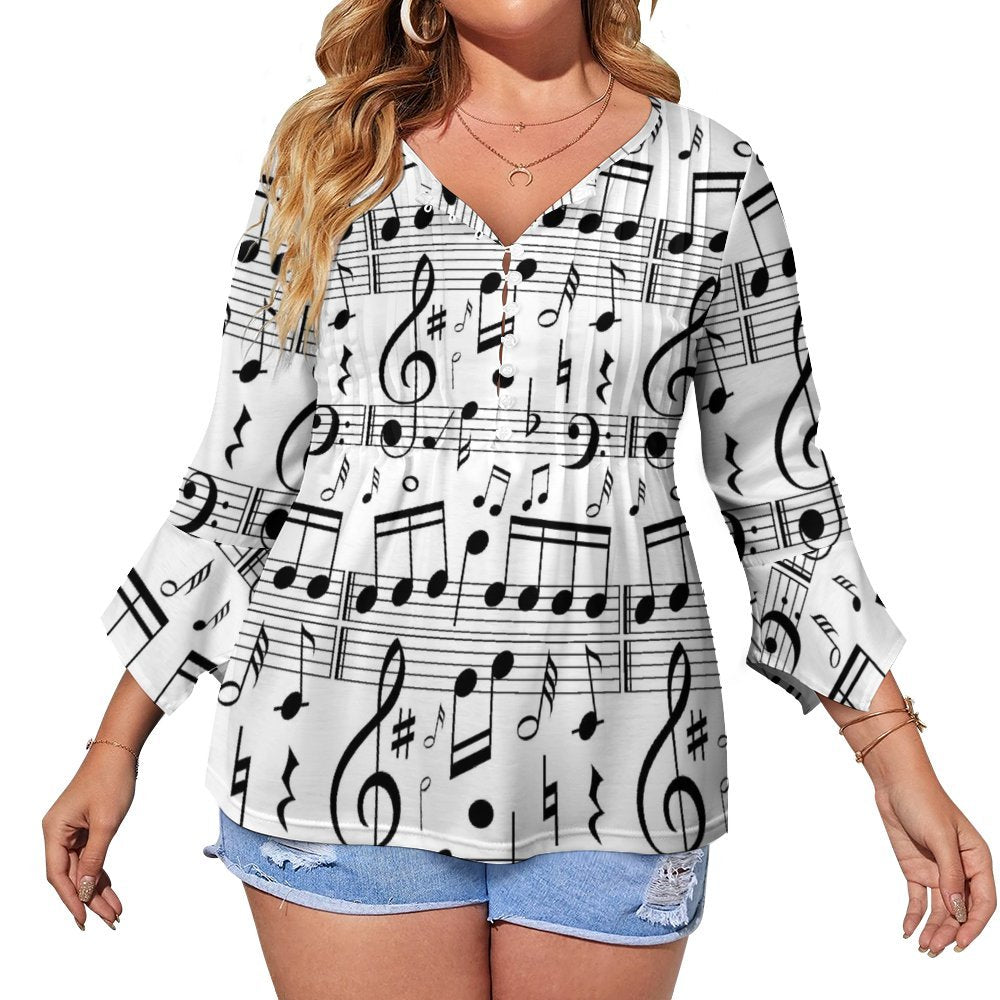 White Music Button Up Ruffled Petal Sleeve Top