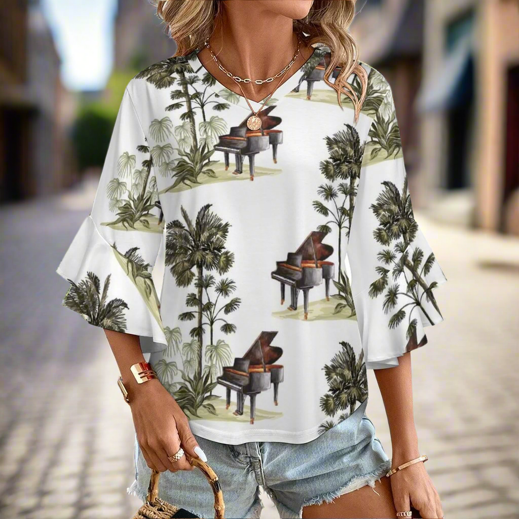 Grand Piano Women's Ruffled Sleeve Blouse
