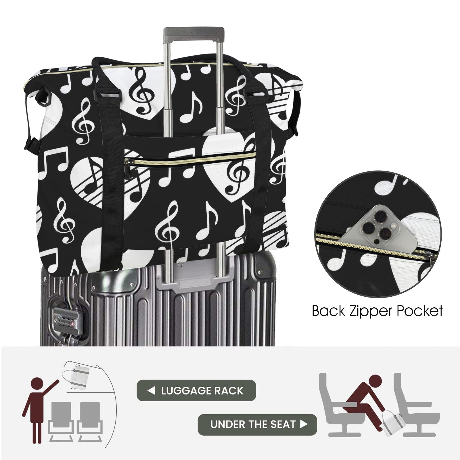 Music Heart Large Travel Bag