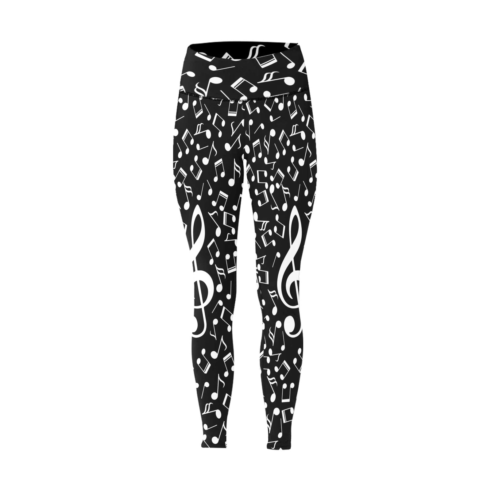 Music Notes Black Women's High-Waisted Leggings