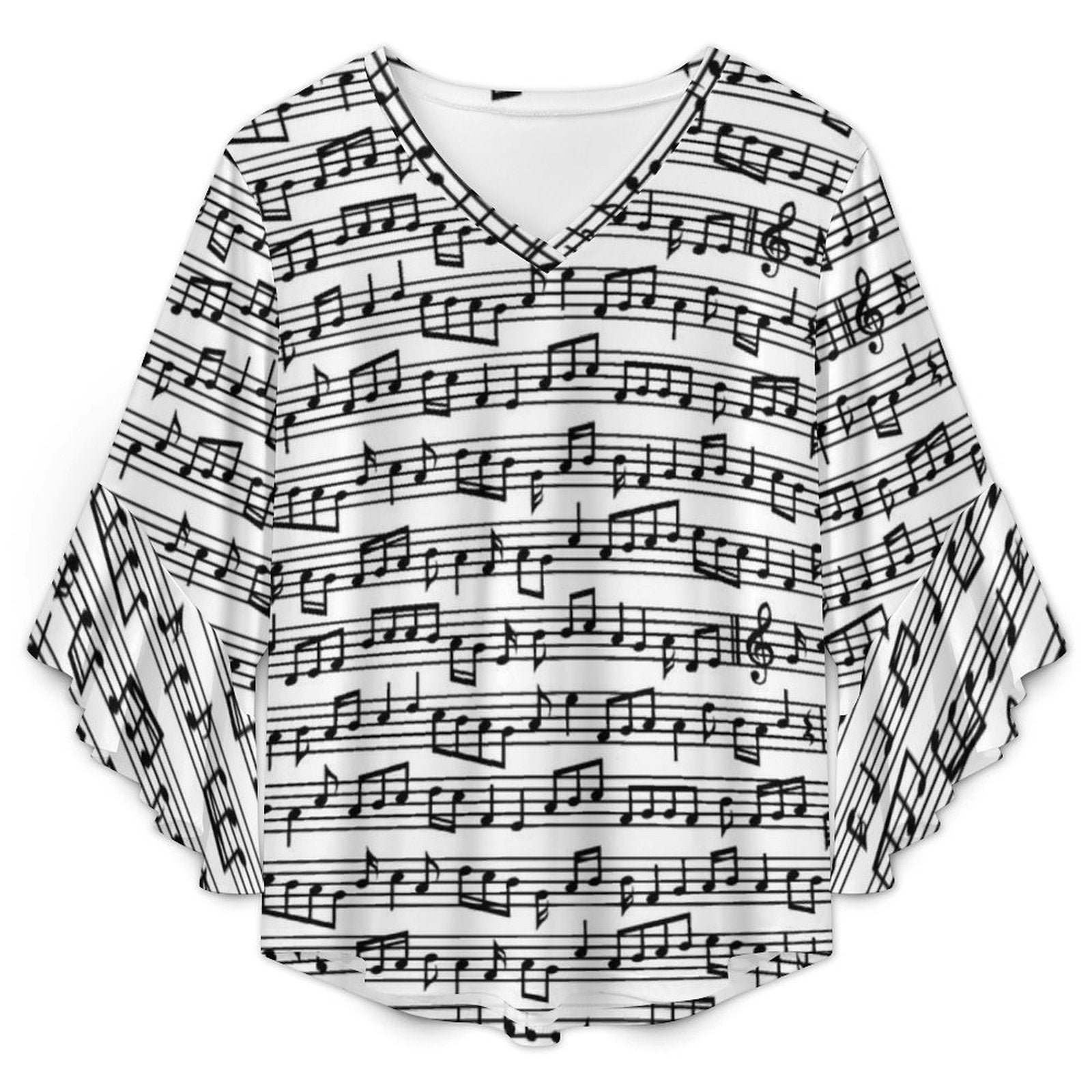 Music Sheet Women's Ruffled Sleeve Blouse