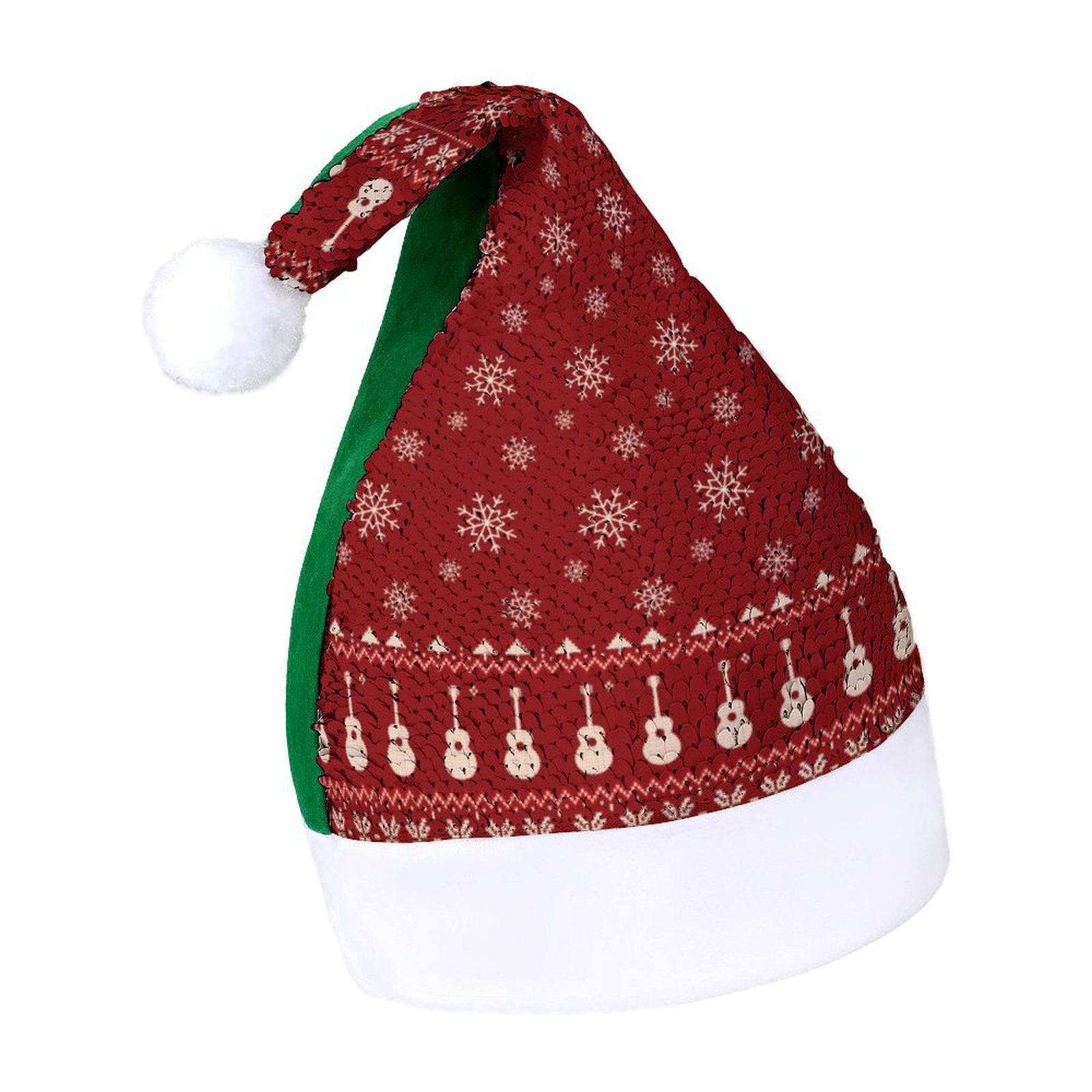 Guitar Red Christmas Sequin Santa Hat