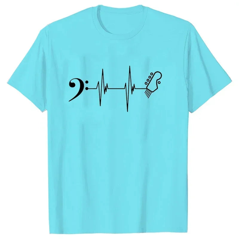 Guitar & Bass Clef Heartbeat T-shirt