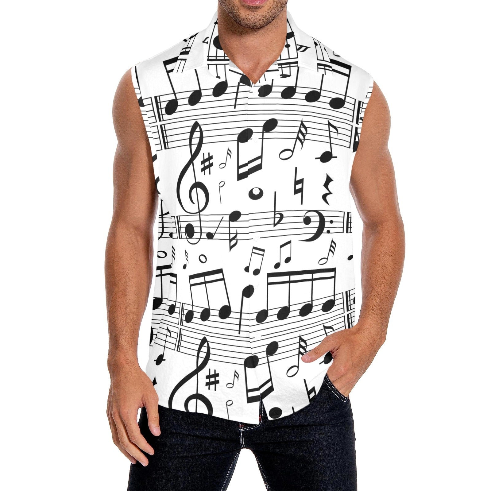 Music Notes White Men's Sleeveless Shirt