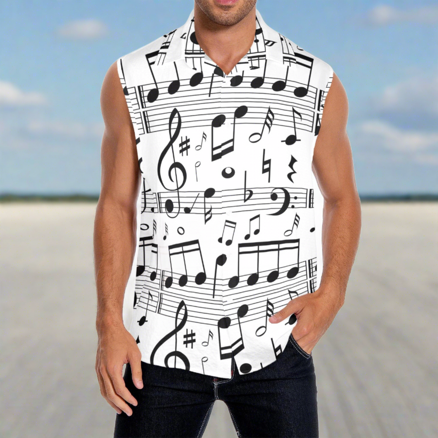 Music Notes White Men's Sleeveless Shirt