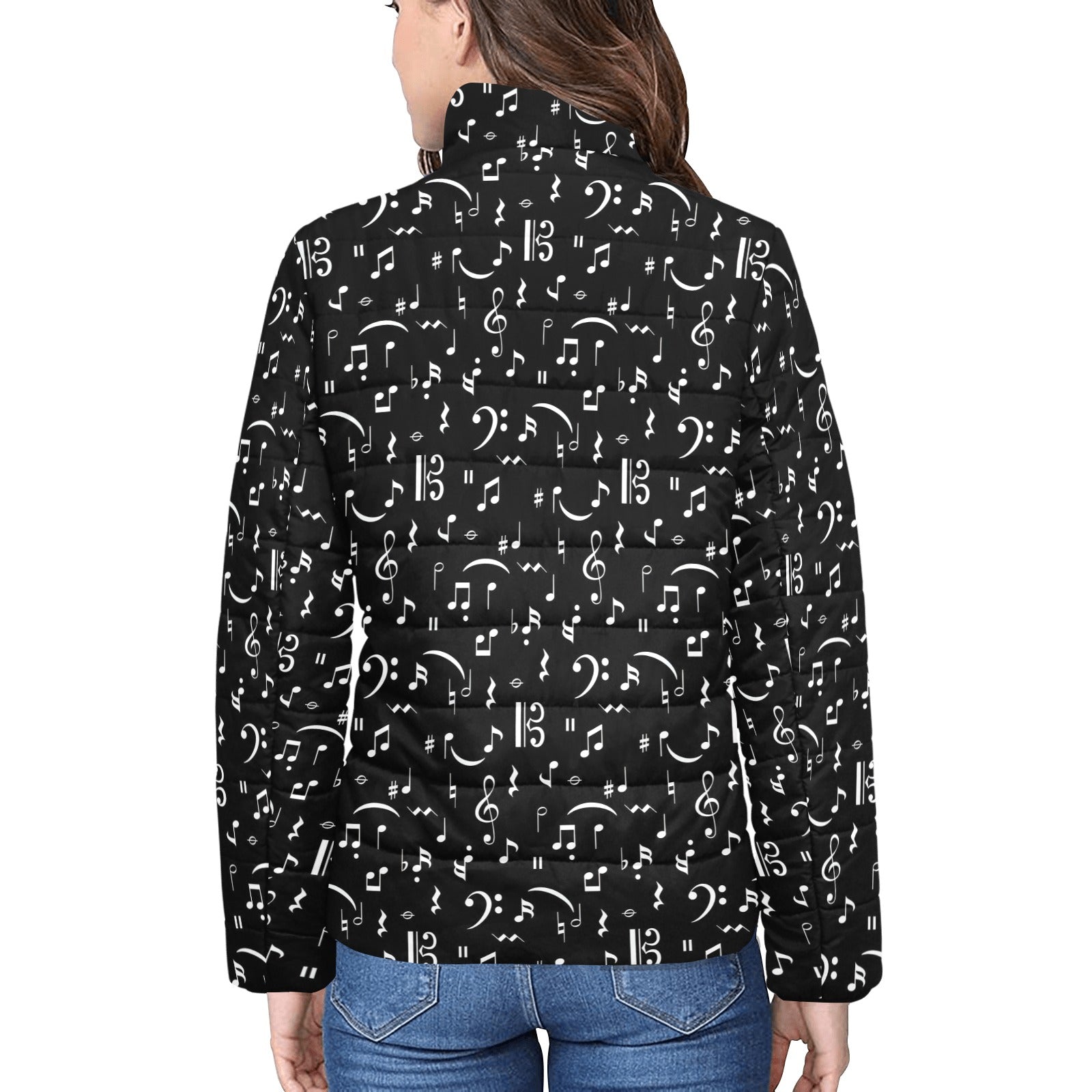 Music Notes Pattern Women's Padded Bomber Jacket
