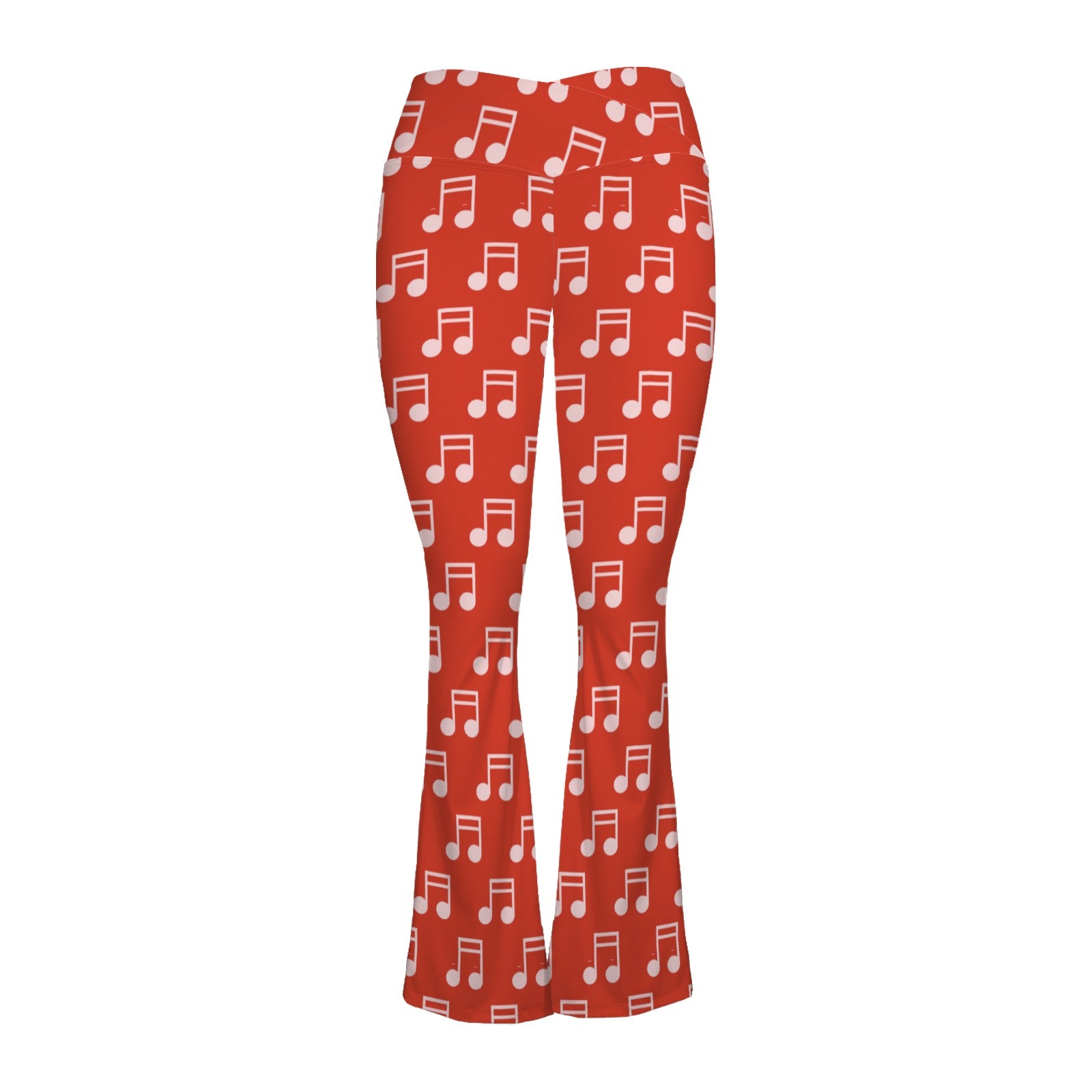Red Music Notes Crossover High Waist Flare Leggings