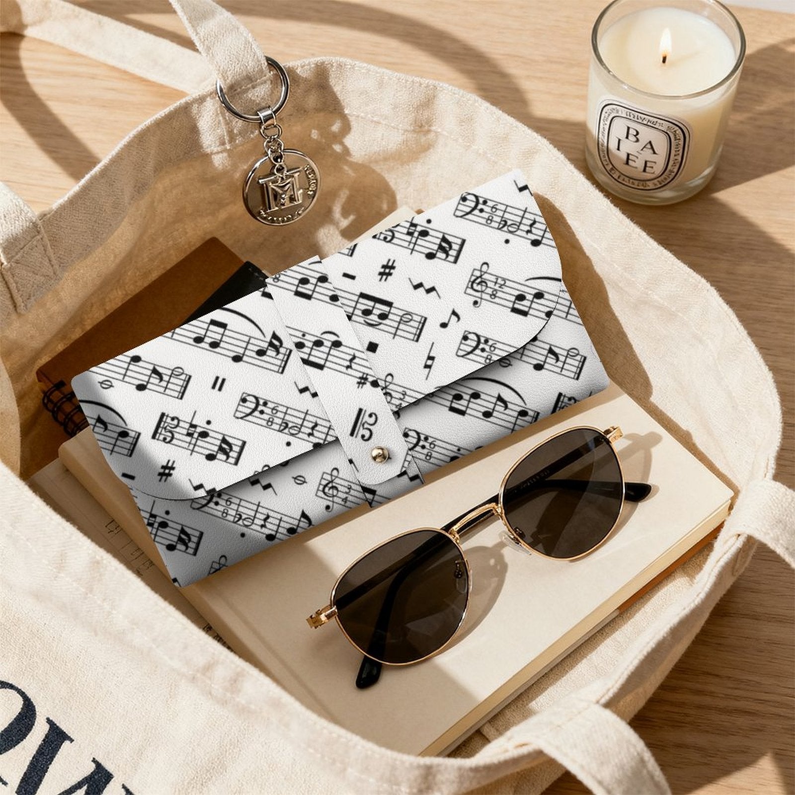 Music Notes PU Leather Glasses Case
