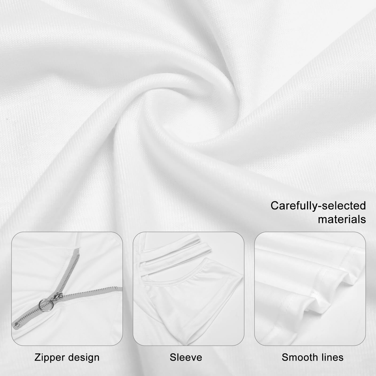 Piano White Zip V-Neck Off Shoulder Top