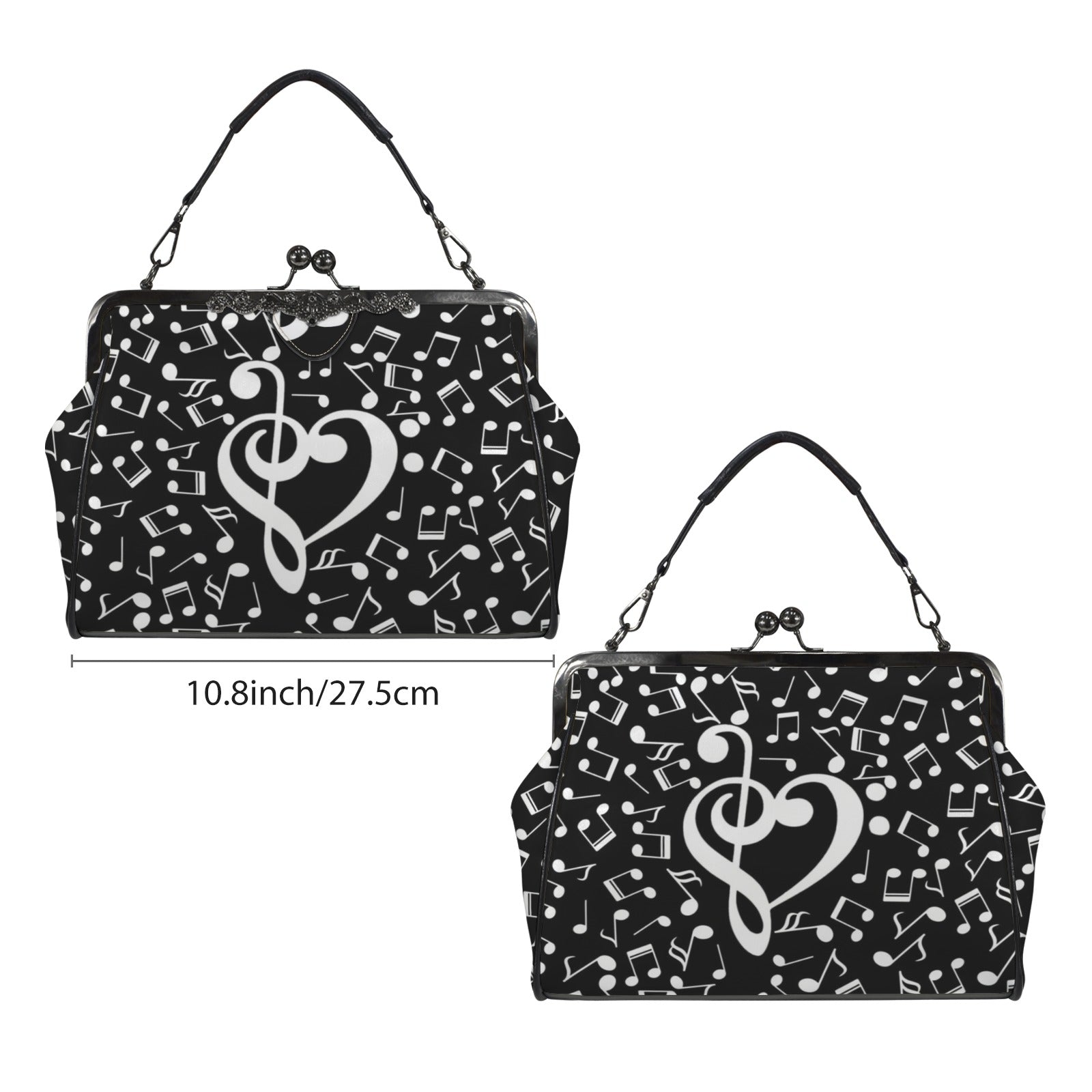 Music Notes Heart Kisslock Two-Way Handbag