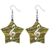 Green Music Star Shape Wooden Earrings