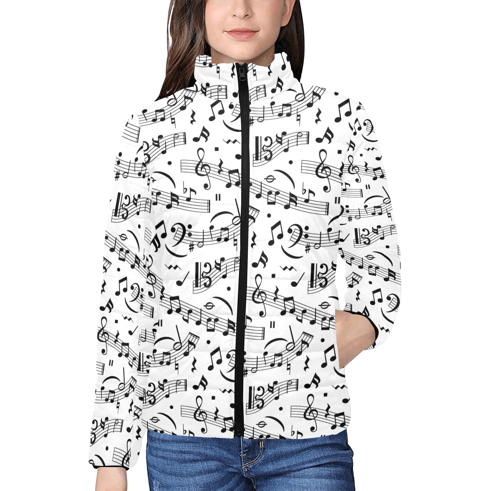 Music Pattern Women's Padded Bomber Jacket