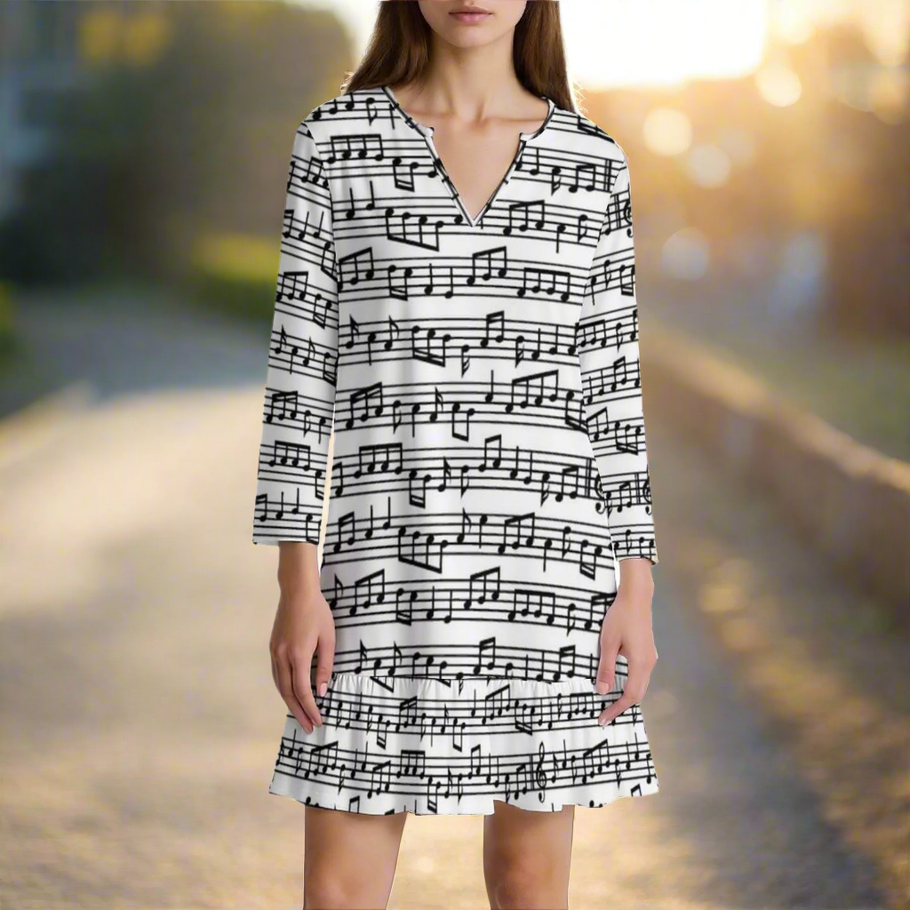 Music Style V-Neck Ruffle Mini Dress