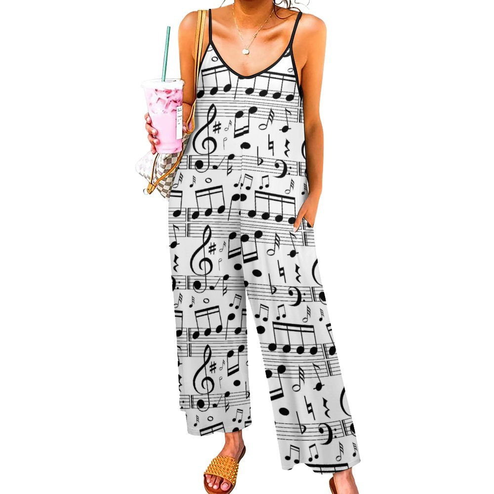 Music Notes Thin Suspender Jumpsuit