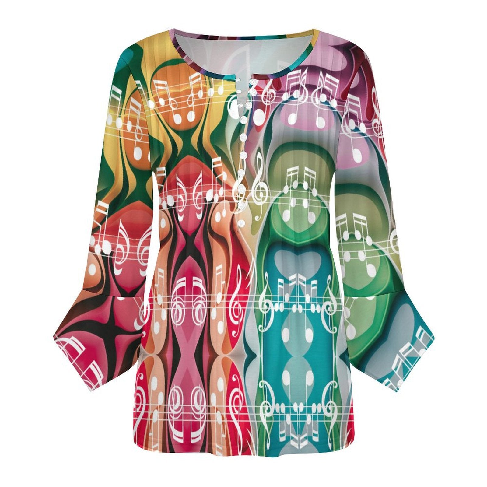 Music Magic Button Up Ruffled Petal Sleeve Top