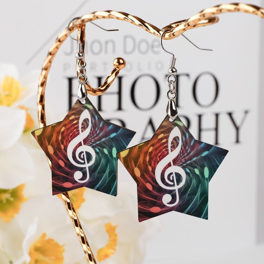 Bi-tone Music Star Shape Wooden Earrings